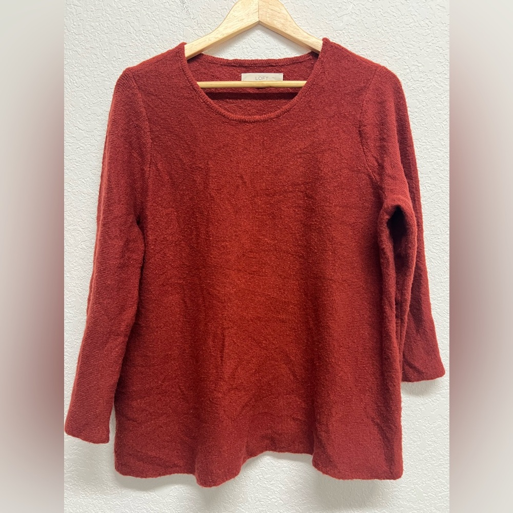 LOFT Sweater Rust Burnt Orange Three Quarter Sleeve Crew Neck L